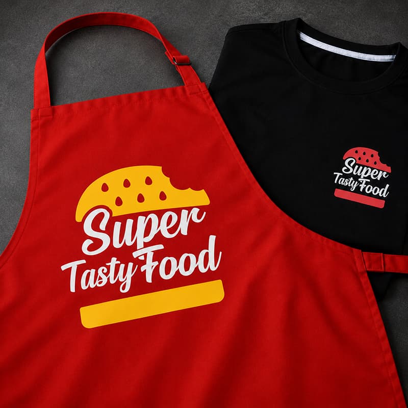 Tablier et t-shirt personnalisés Super Tasty Food